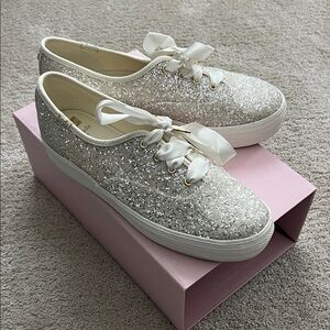 Women's Sparkling Silver Sneakers with Satin Laces
